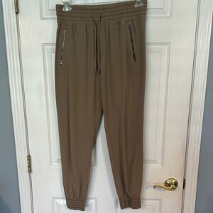 Tan Jogger Sweatpants with Elastic Waistband and Cuffed Ankles